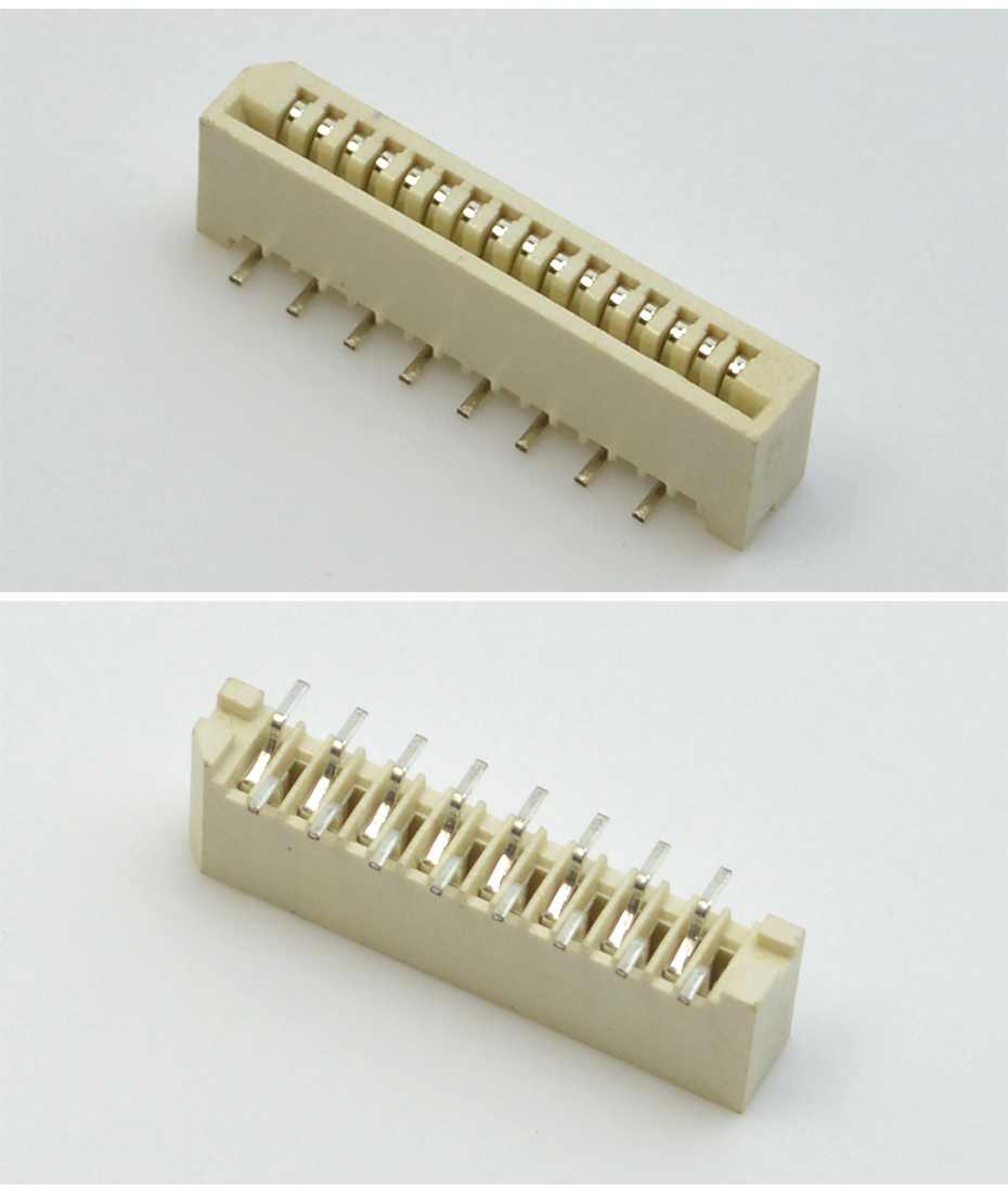 FPC插座 FFC软排线接插件间距1.0mm-16P 单面接立贴错位连接器